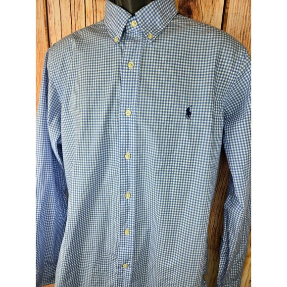Ralph Lauren Mens Blue Gingham Check Button-Down Shirt Large - Picture 5 of 6